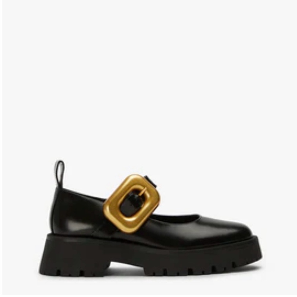 Tony Bianco Black Loafers Gold Buckle, size 6 Women’s